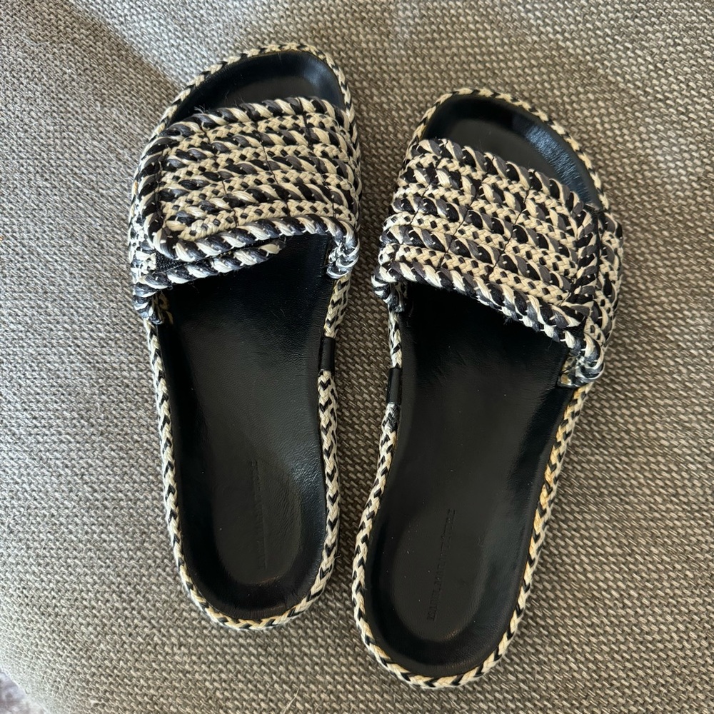 Isabel Marant Black & Cream Woven Slide Sandals